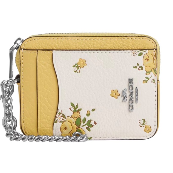 Coach NWT Zip Yellow and White Floral Card Case Wristlet - Picture 1 of 6